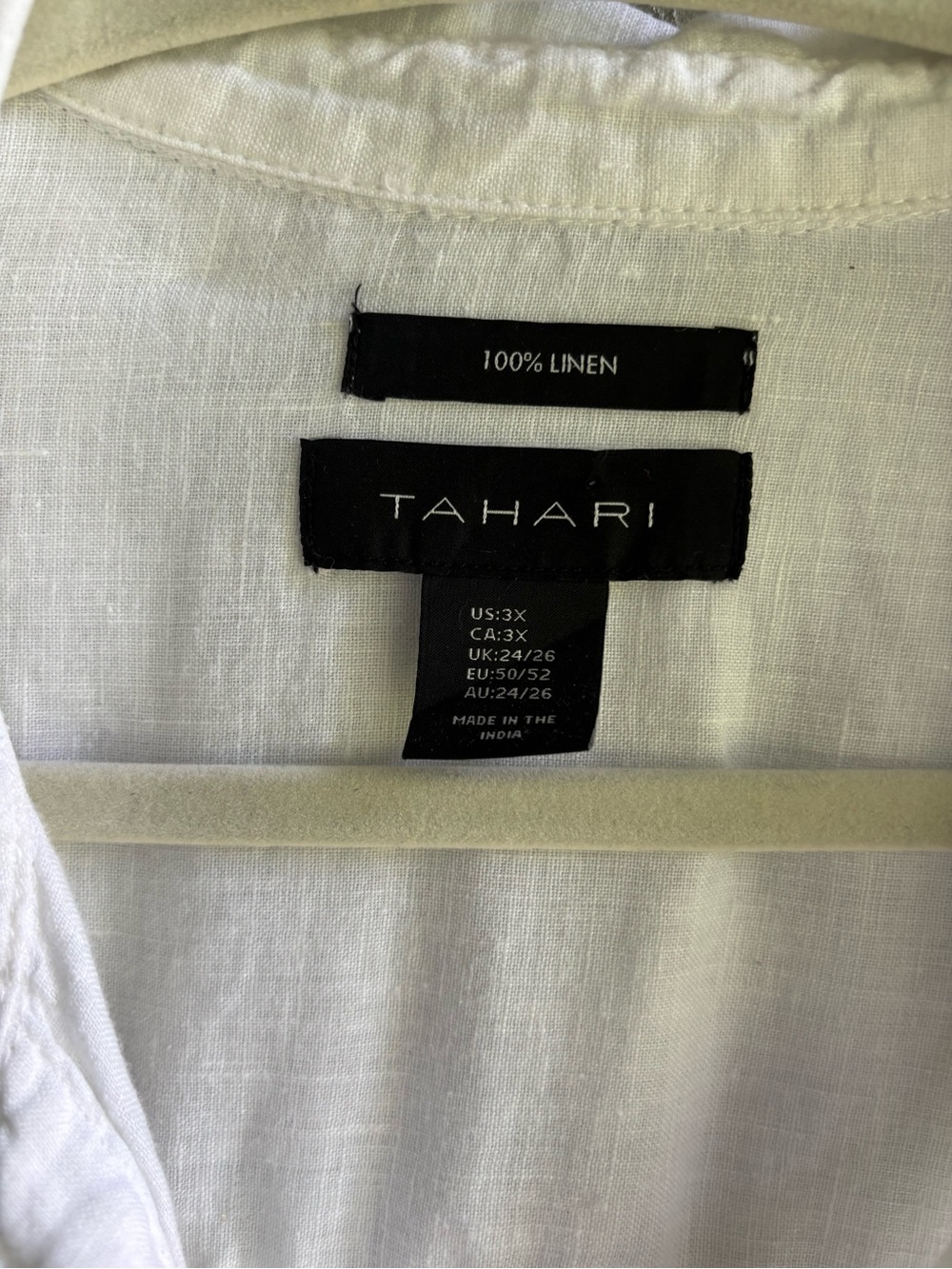 Tahari White V-Neck Collared Linen-Top Sz 3X PRELOVED 3/4 sleeve 4 button sides - Picture 5 of 5